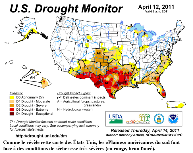 Drought Palmer Index US 12 avril 11